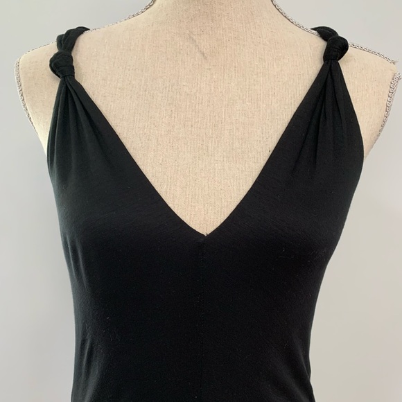 NWT $98 DKNY Black Knotted Summer Blouse/Top - Deep V-Neckline - Sz M
